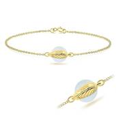 Gold Plated White Pearl Cover by Leaf Silver Bracelet BRS-217-GP